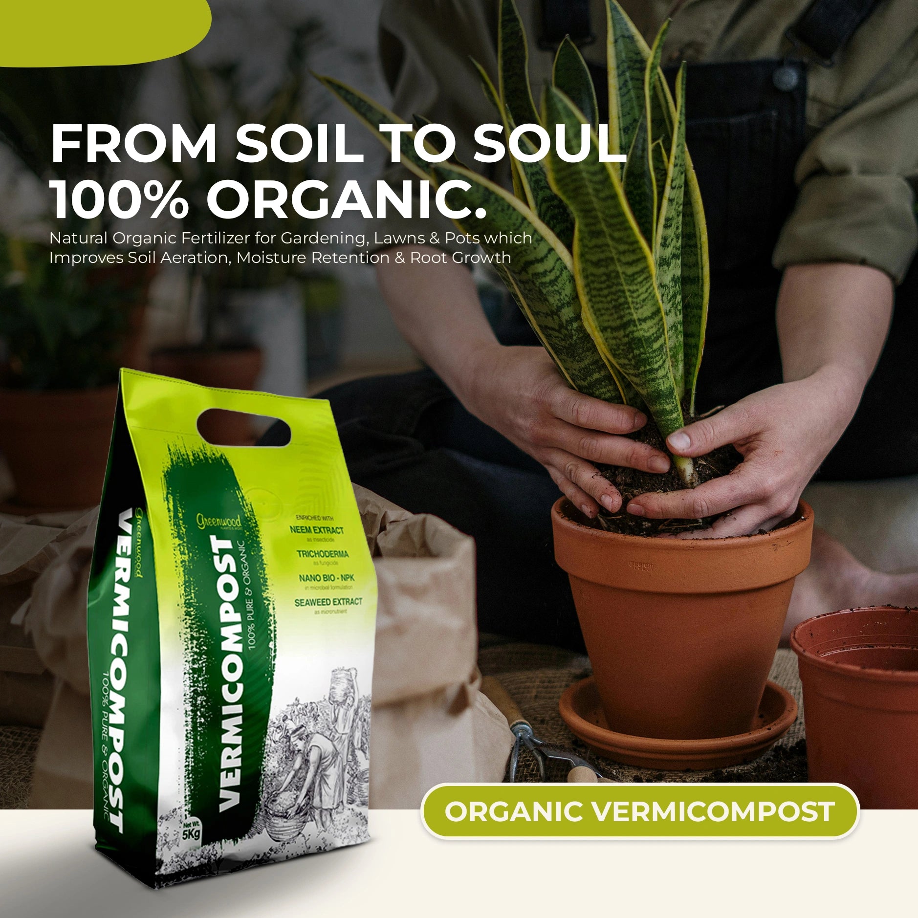 100% Organic Vermicompost Fertilizer Manure For Plants As Insecticide - Home Gardening | Soil Mix for Pot Plants | Compost Garden Soil | Natural Booster for Flowering Plant