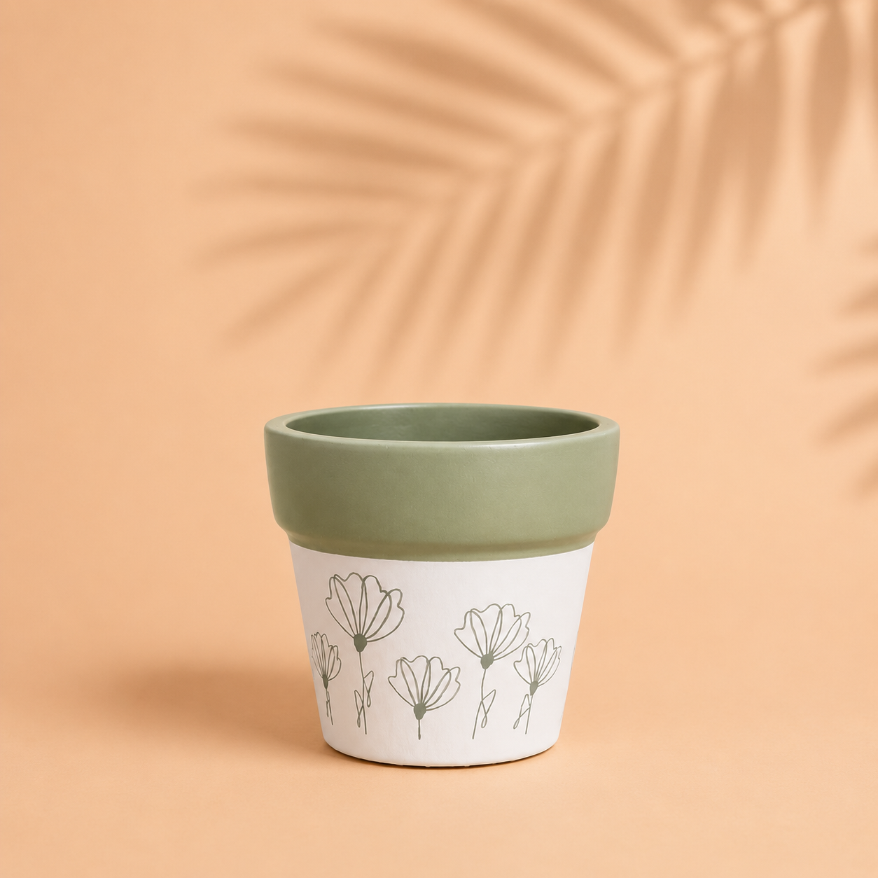 Blossom Line Two-Tone Flower Pot Planter – Minimalist Floral Indoor Plant Pot
