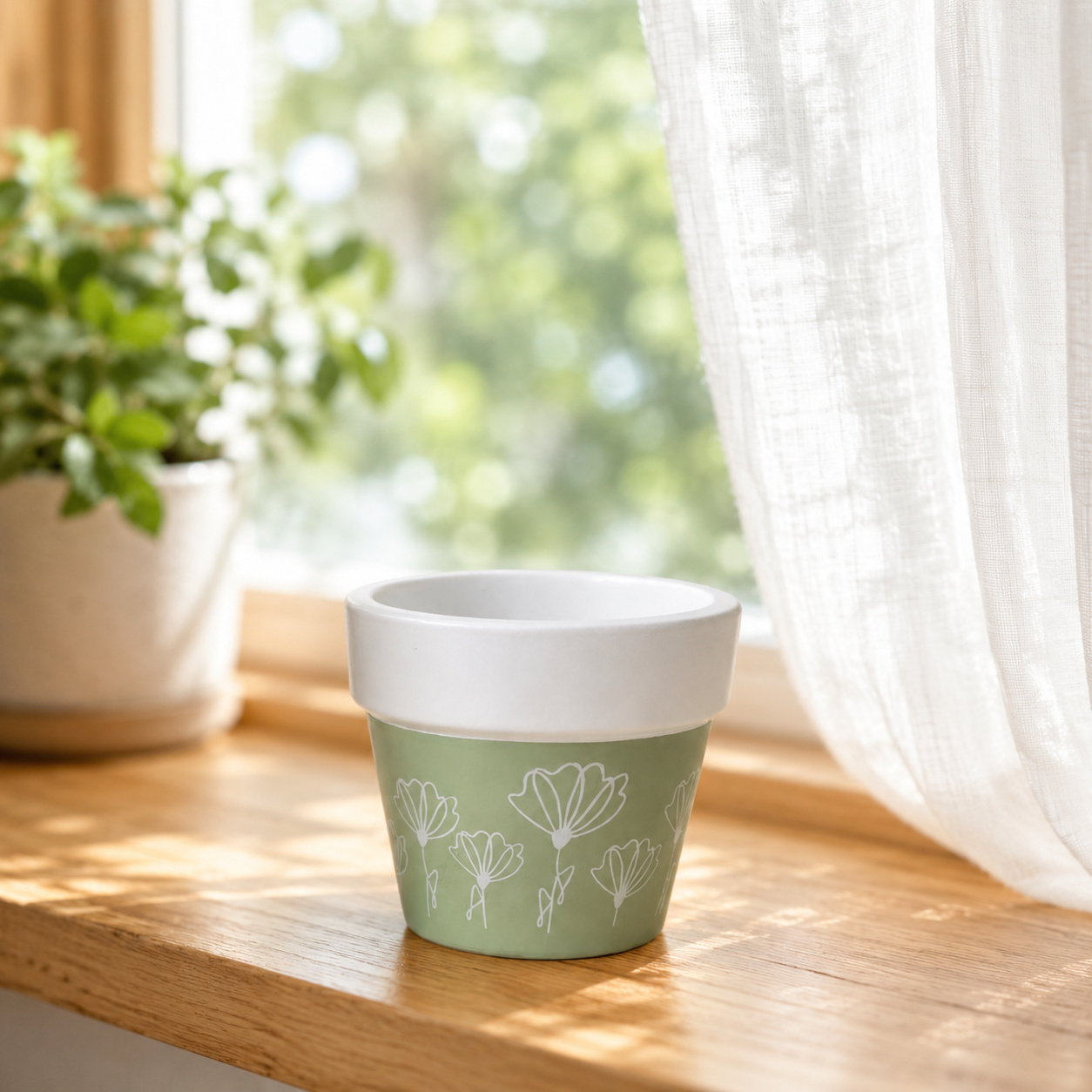 Blossom Line Two-Tone Flower Pot Planter – Minimalist Floral Indoor Plant Pot
