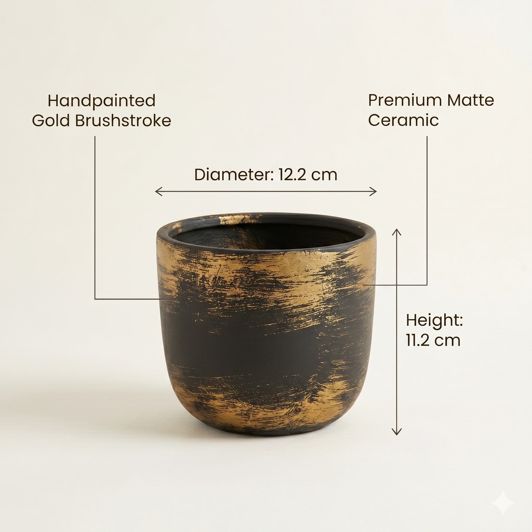 Handpainted Black & Gold Brushstroke Ceramic Planter