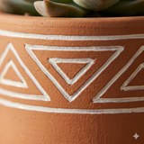 Handpainted Terracotta Planter with White Tribal Triangle Pattern