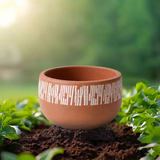 Handpainted Terracotta Bowl Planter with White Dash Pattern