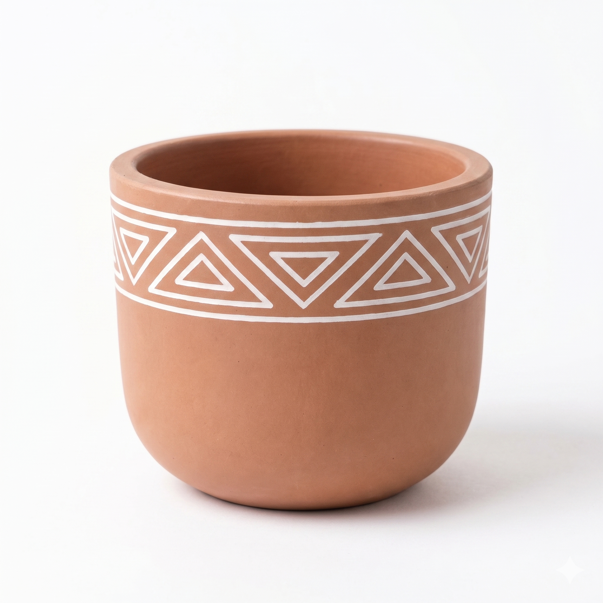 Handpainted Terracotta Planter with White Tribal Triangle Pattern