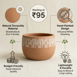 Handpainted Terracotta Bowl Planter with White Dash Pattern