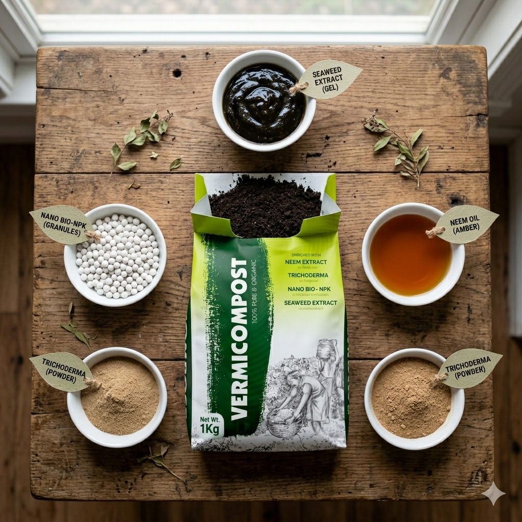 Greenwood Enriched Vermicompost — Organic Fertilizer with Neem, Seaweed Extract & Trichoderma