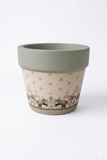 Rajasthani Elephant Print Ceramic Planter - Sage Green Vintage Pot