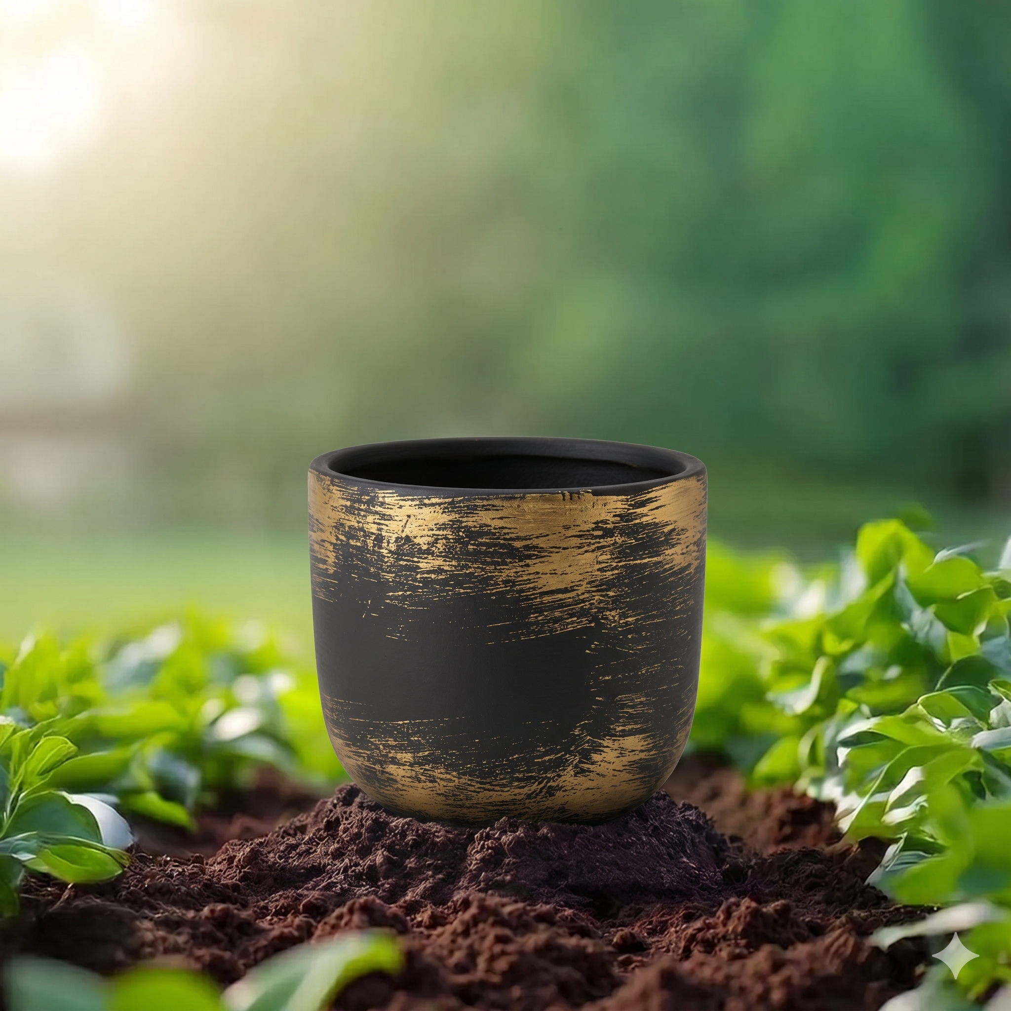 Handpainted Black & Gold Brushstroke Ceramic Planter