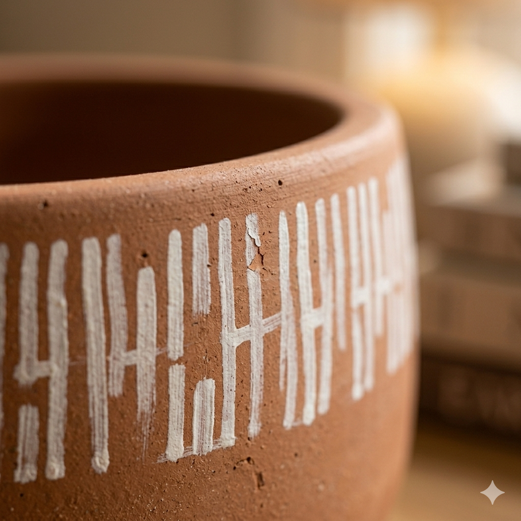 Handpainted Terracotta Bowl Planter with White Dash Pattern