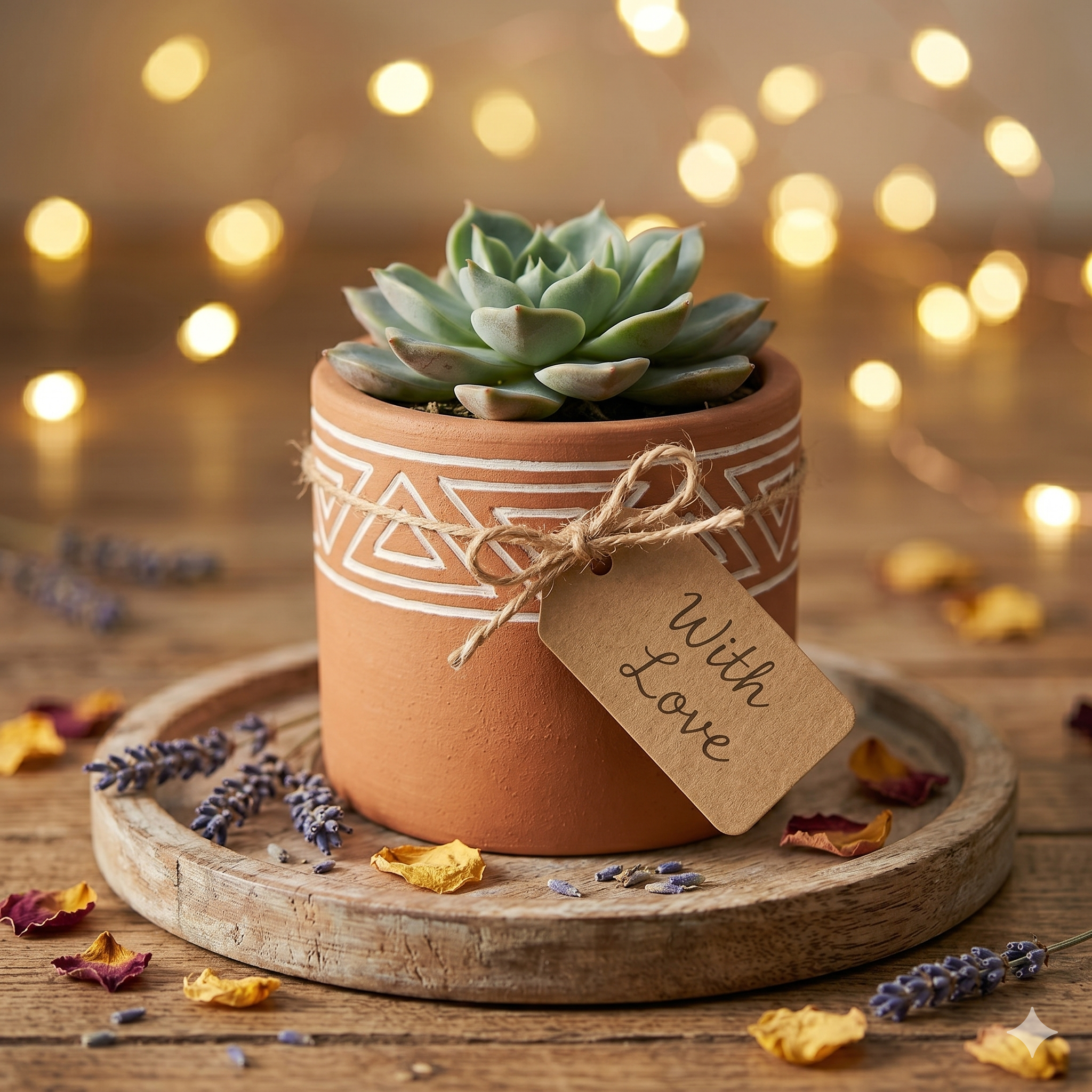 Handpainted Terracotta Planter with White Tribal Triangle Pattern