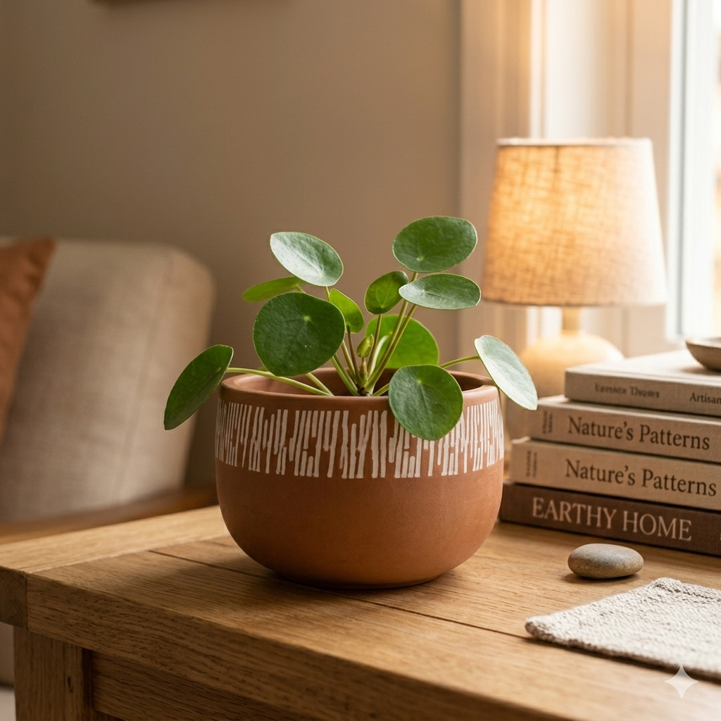 Handpainted Terracotta Bowl Planter with White Dash Pattern