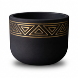 Black Matte Ceramic Planter with Gold Tribal Triangle Pattern