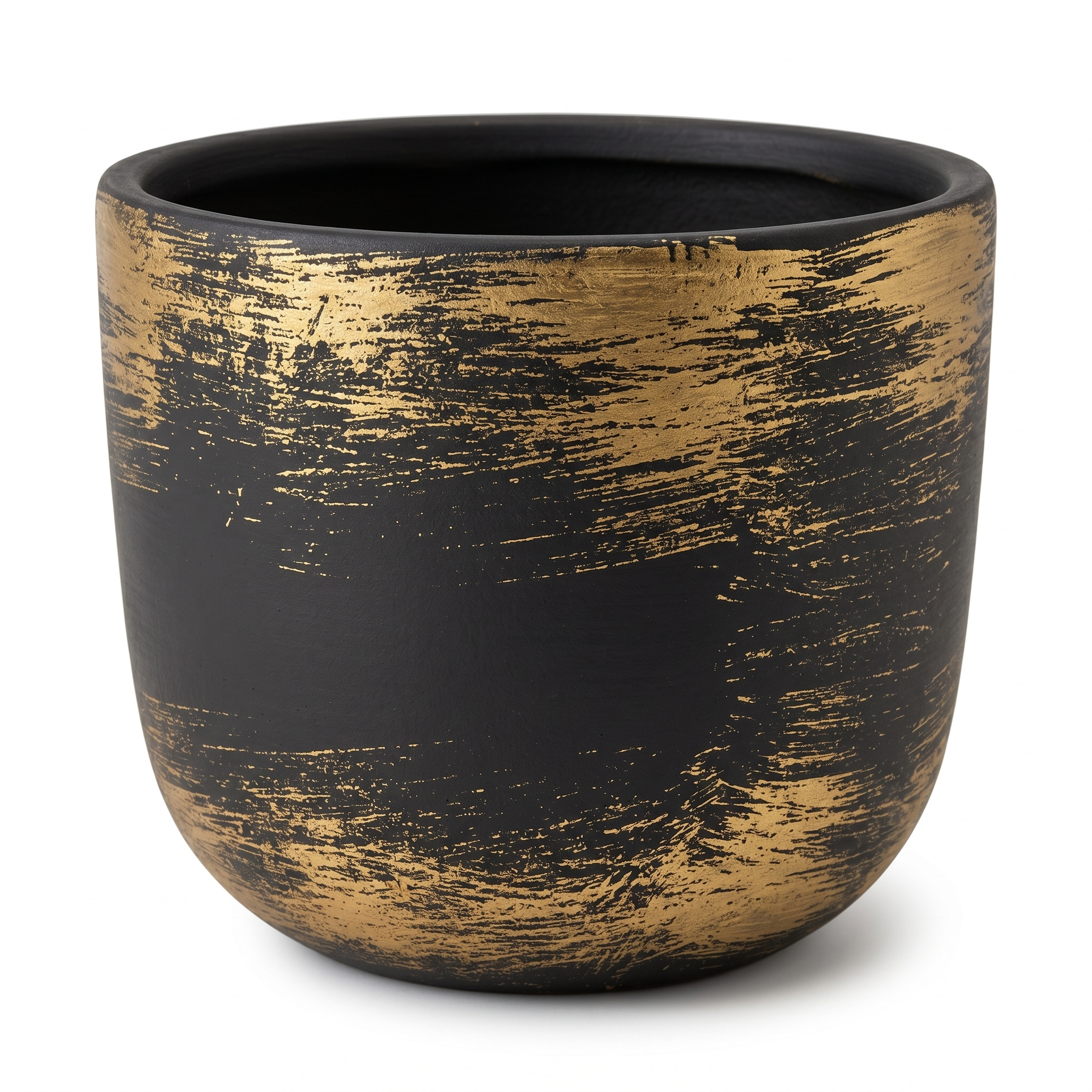 Handpainted Black & Gold Brushstroke Ceramic Planter