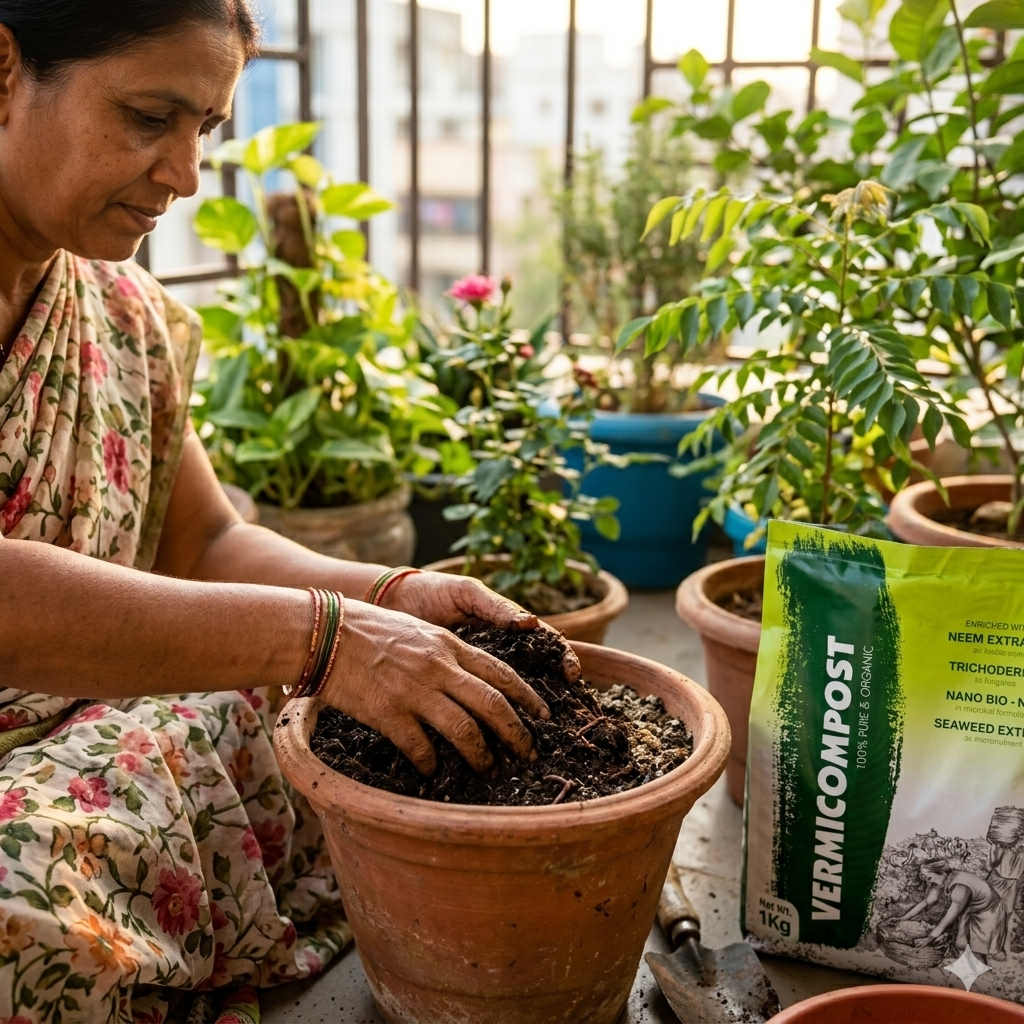 Greenwood Enriched Vermicompost — Organic Fertilizer with Neem, Seaweed Extract & Trichoderma