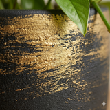 Handpainted Black & Gold Brushstroke Ceramic Planter