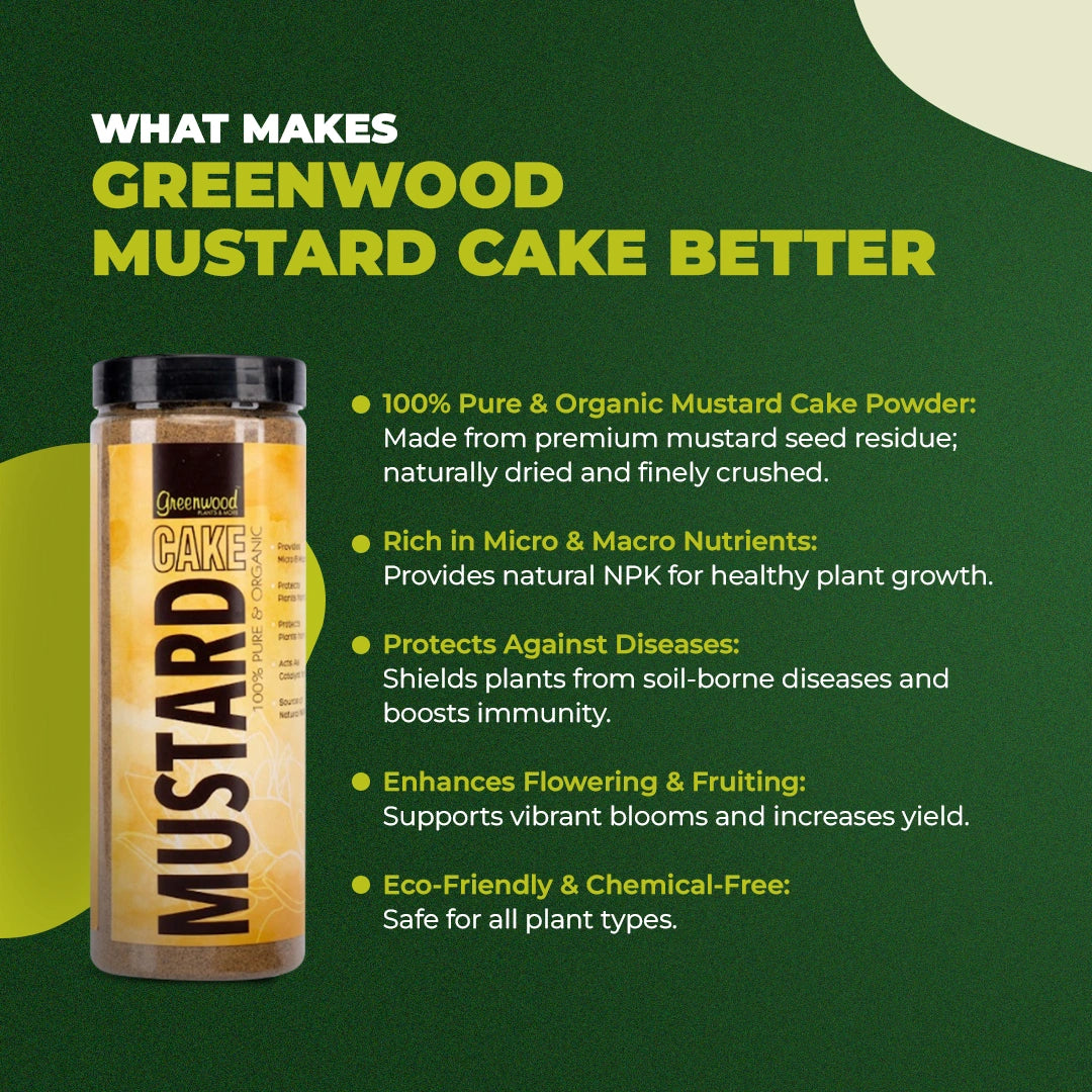 Greenwood 100% Pure & Organic Mustard Cake Powder — Natural NPK Source, Growth Catalyst & Plant Protection